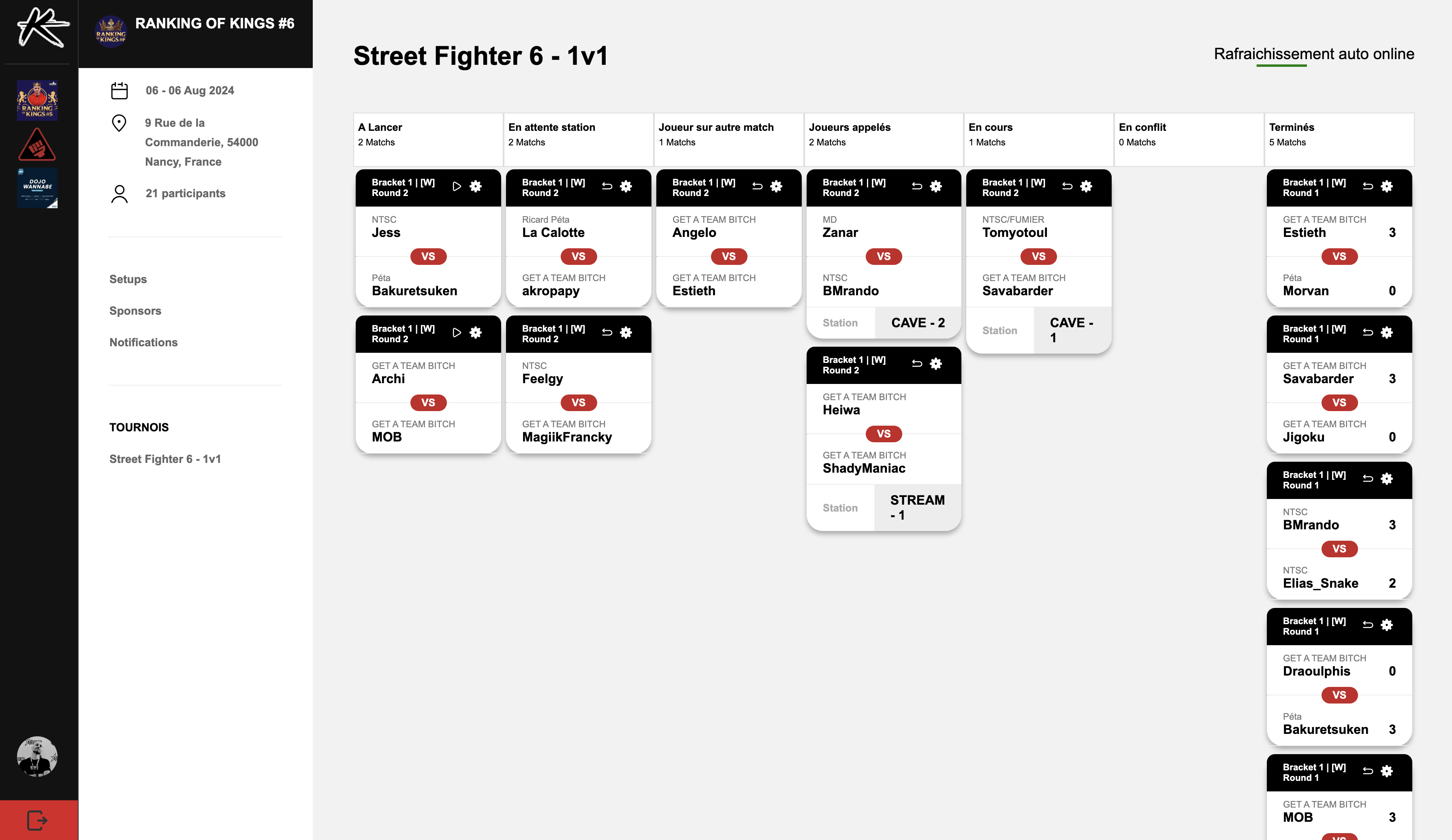 TO app showcasing matchs dashboard